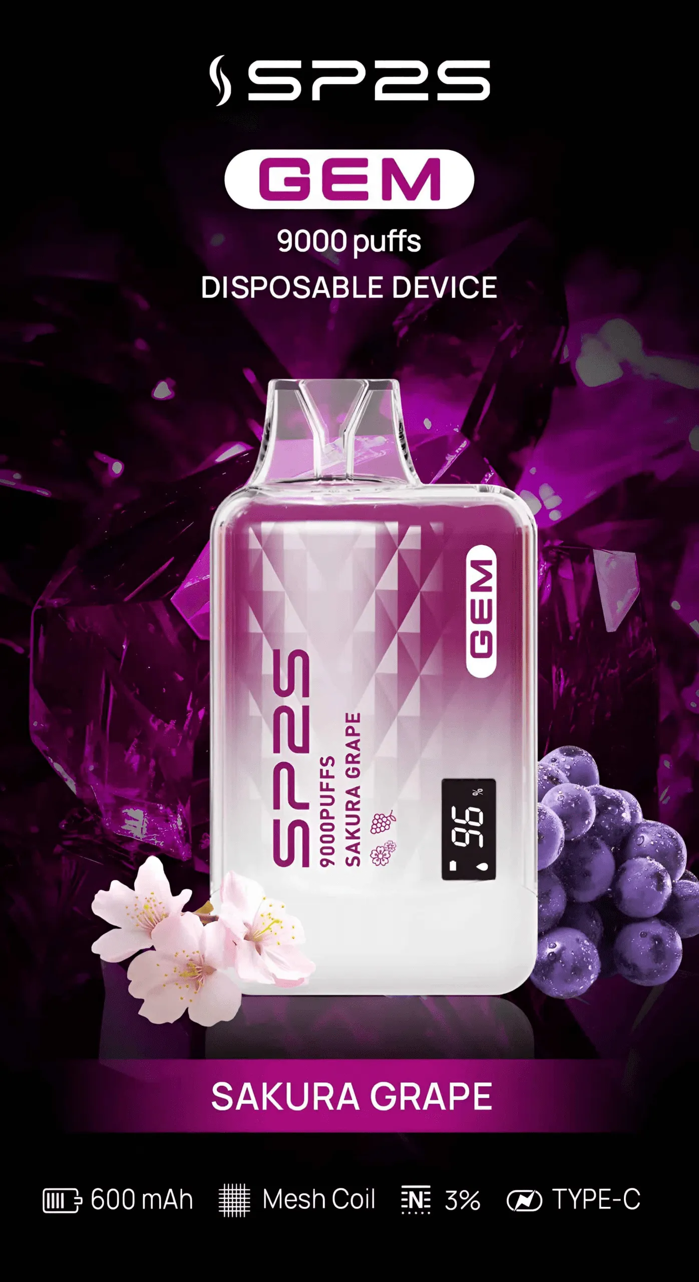 SP2S 拋棄式電子煙 9000 口 櫻花葡萄