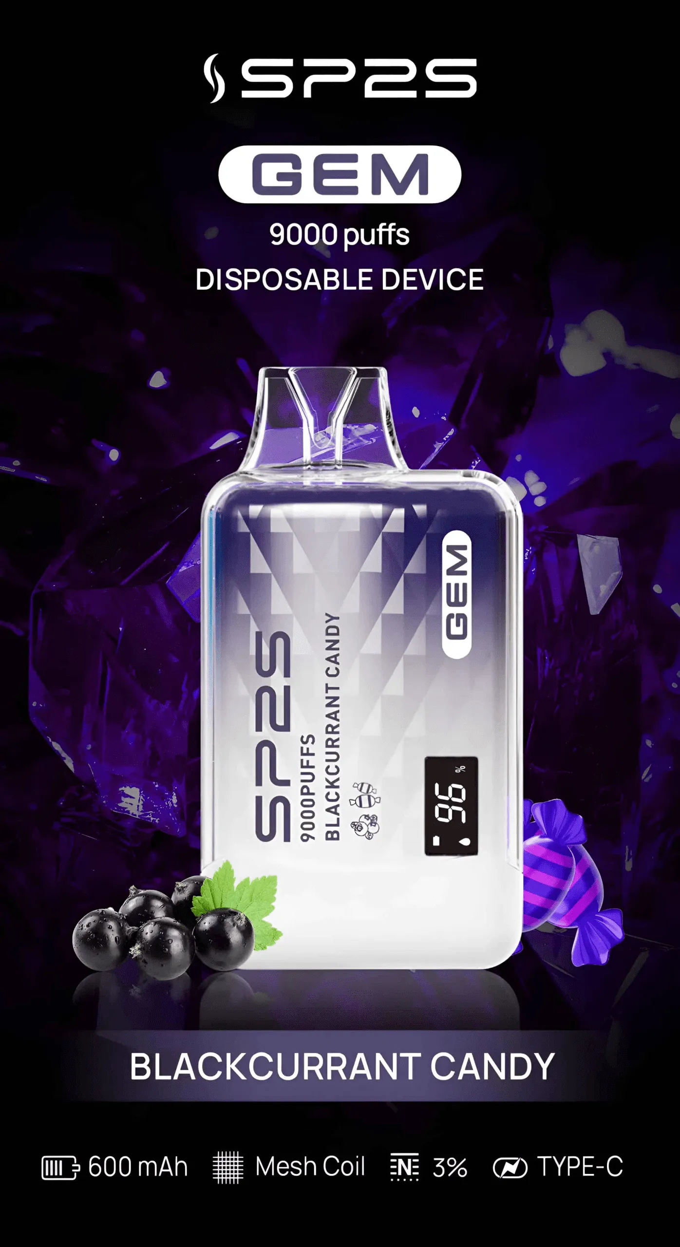 SP2S 拋棄式電子煙 9000 口 黑加侖糖果